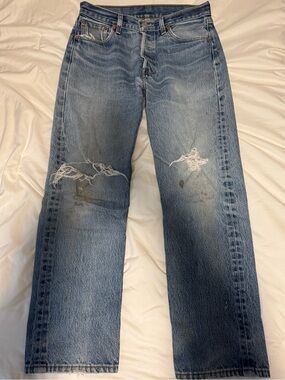 Vintage Levi's 501 Light Blue Distressed Straight-Leg Jeans